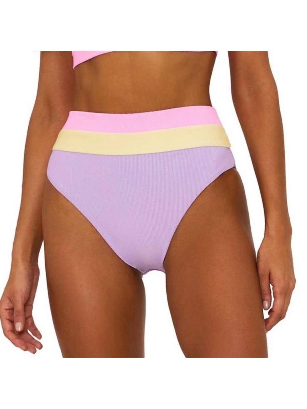 Beach Riot Heidi Ribbed Colorblock High Waisted Swim Bottom Size M - Picture 2 of 6